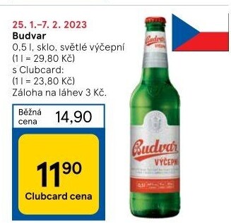 Pivo světlé výčepní Budweiser Budvar