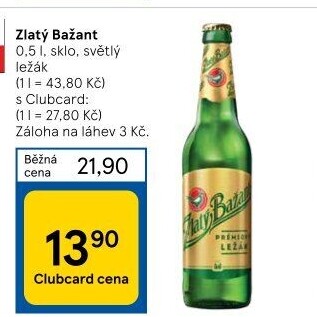Pivo světlý ležák 12° Zlatý Bažant