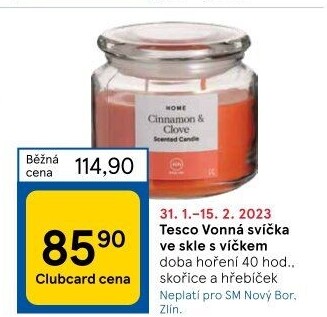 Svíčky vonné ve skle Tesco