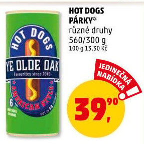 Párky hot dog Ye Olde Oak