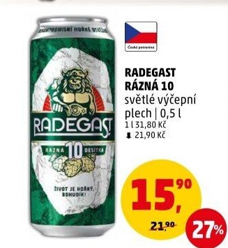 Pivo světlé výčepní Rázná 10° Radegast