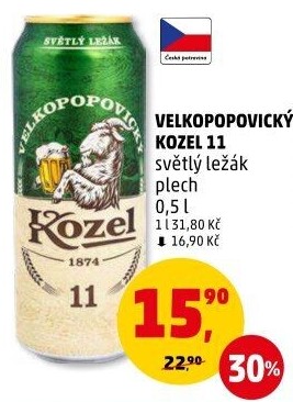 Pivo světlý ležák 11° Medium Velkopopovický Kozel