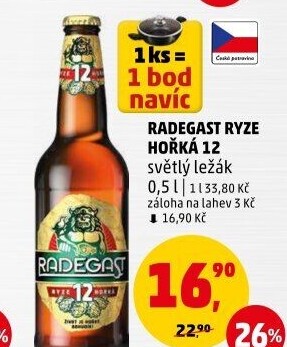 Pivo světlý ležák 12° Ryze hořká Radegast