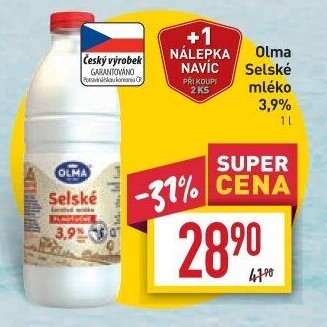 Mléko čerstvé selské Olma - 3,9% plnotučné