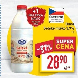 Mléko čerstvé selské Olma - 3,9% plnotučné