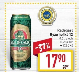 Pivo světlý ležák 12° Ryze hořká Radegast