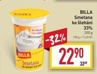 Smetana ke šlehání Billa 33%