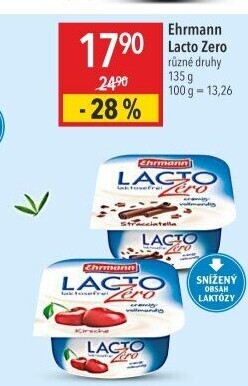 Dezert tvarohový bez laktózy Lacto Zero Ehrmann