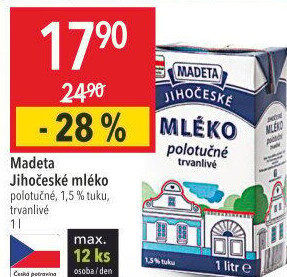 Mléko trvanlivé Jihočeské Madeta - 1,5% polotučné