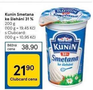 Smetana ke šlehání Kunín 31%