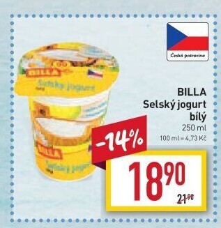 Bílý jogurt selský Billa