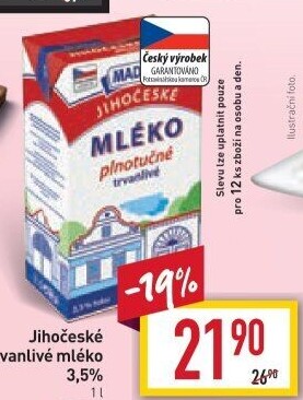 Mléko trvanlivé Jihočeské Madeta - 3,5% plnotučné