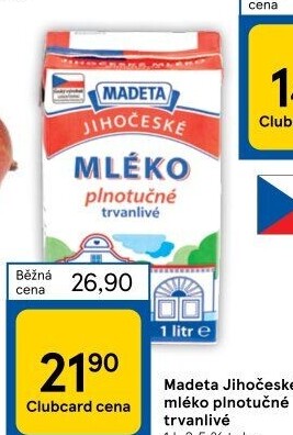 Mléko trvanlivé Jihočeské Madeta - 3,5% plnotučné