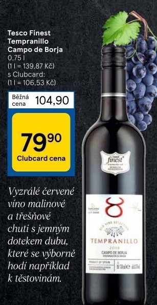 Víno Tempranillo Campo de Borja Tesco Finest