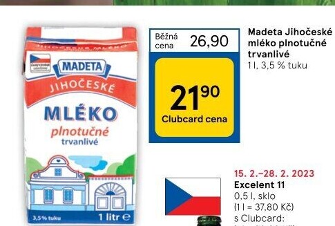 Mléko trvanlivé Jihočeské Madeta - 3,5% plnotučné