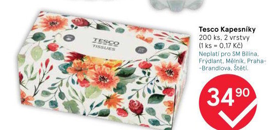 Papírové kapesníčky 2vrstvé Tesco - box