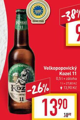Pivo ležák 11° Velkopopovický Kozel