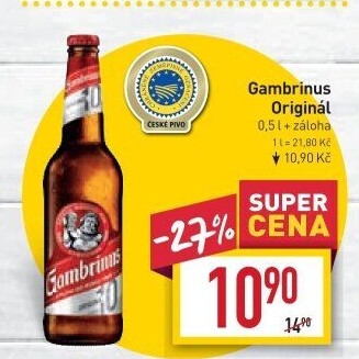 Pivo světlé výčepní Originál 10° Gambrinus