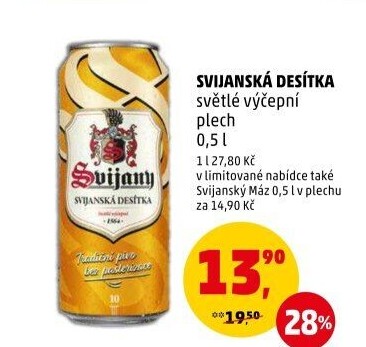 Pivo světlé výčepní Svijanská 10° Svijany