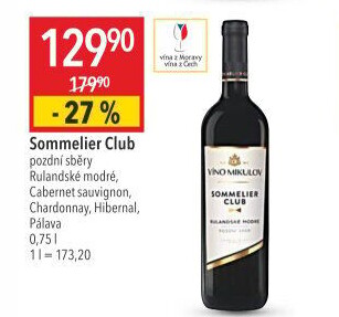 Víno Rulandské modré Sommelier Club Víno Mikulov - pozdní sběr