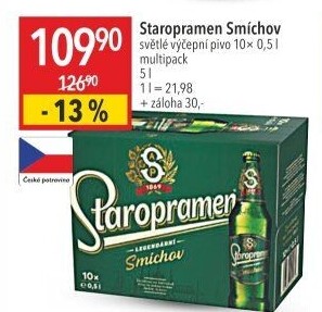 Pivo světlé výčepní 10° Smíchov Staropramen