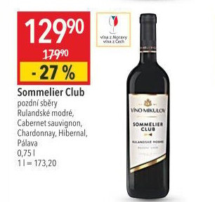 Víno Rulandské modré Sommelier Club Víno Mikulov - pozdní sběr