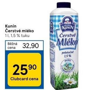 Mléko čerstvé Kunín - 1,5% polotučné