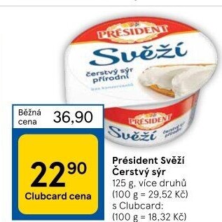 Svěží čerstvý sýr Président