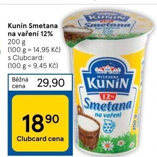 Smetana na vaření Kunín 12%