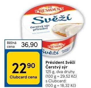 Svěží čerstvý sýr Président