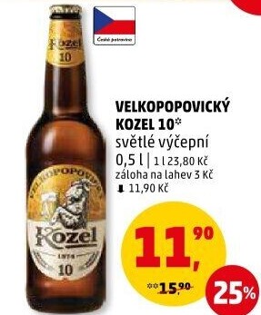 Pivo světlé výčepní 10°Velkopopovický Kozel