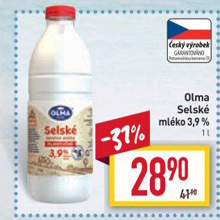 Mléko čerstvé selské Olma - 3,9% plnotučné