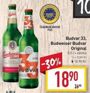 Pivo světlý ležák 33 Budweiser Budvar