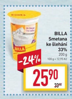 Smetana ke šlehání Billa 33%