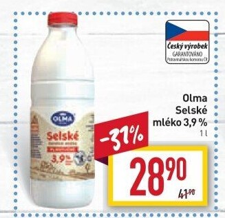 Mléko čerstvé selské Olma - 3,9% plnotučné