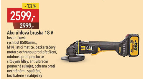 Aku úhlová bruska CAT