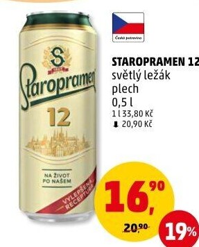 Pivo světlý ležák 12° Staropramen