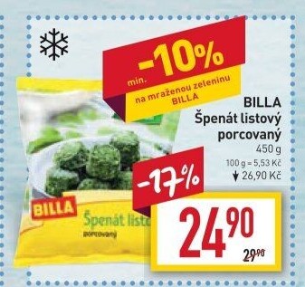 Špenát listový mražený Billa