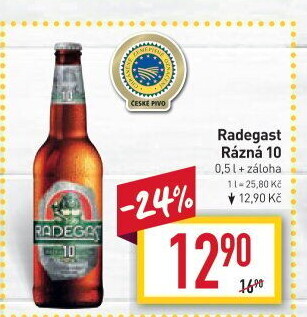 Pivo světlé výčepní Rázná 10° Radegast