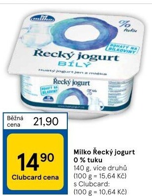 Ochucený jogurt řecký 0% Milko