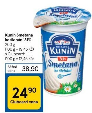 Smetana ke šlehání Kunín 31%