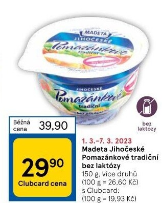 Tradiční pomazánkové bez laktózy Jihočeské Madeta