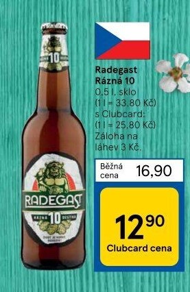 Pivo světlé výčepní Rázná 10° Radegast