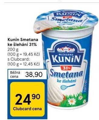 Smetana ke šlehání Kunín 31%