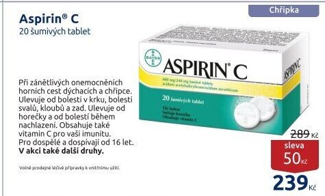 Šumivé tablety proti chřipce a nachlazení Aspirin C Bayer