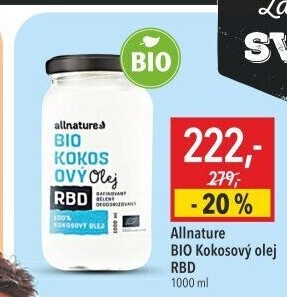 Kokosový olej RBD bio Allnature