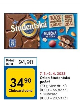Čokoláda Studentská pečeť Orion
