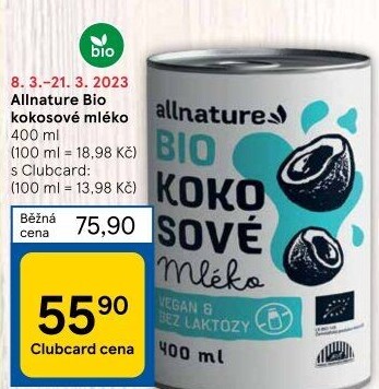 Kokosové mléko bio Allnature