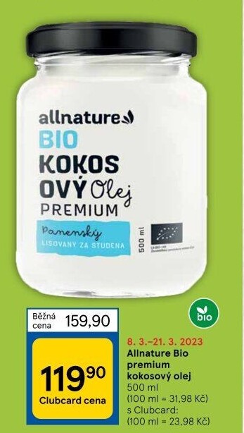 Kokosový olej premium bio Allnature