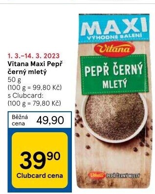 Koření Pepř černý mletý Vitana